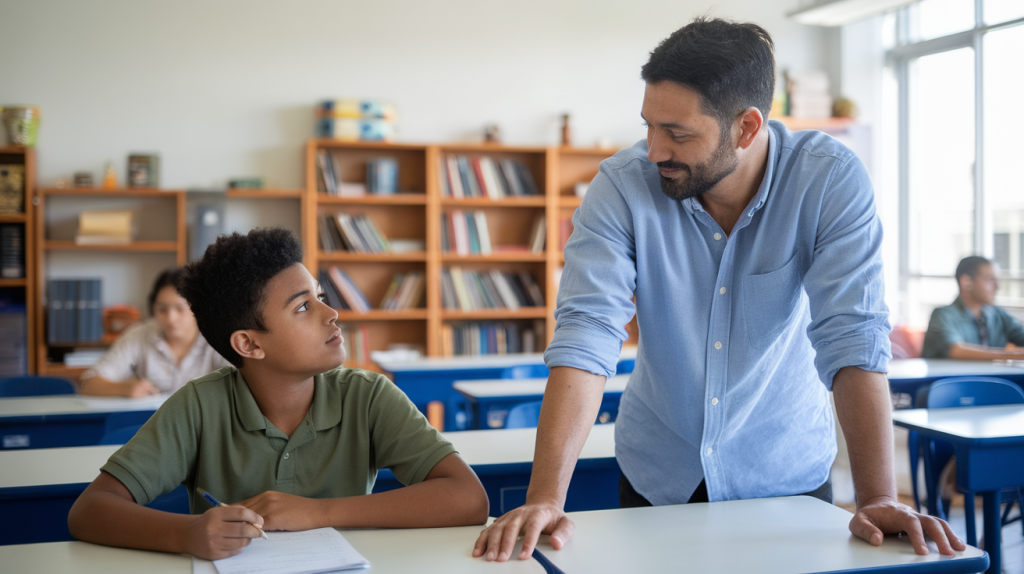 Student and Teacher at School