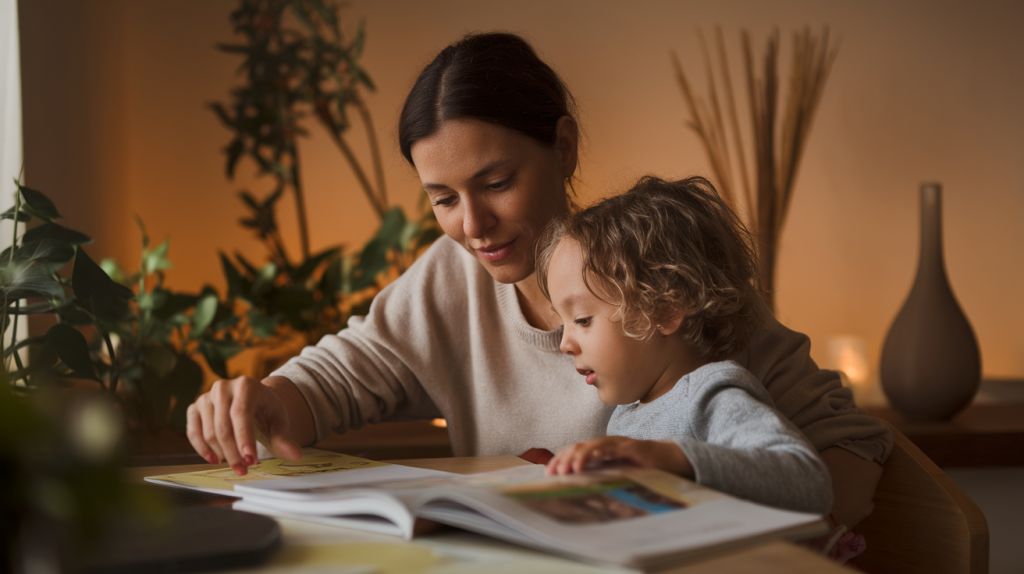 Mother supporting child with homework