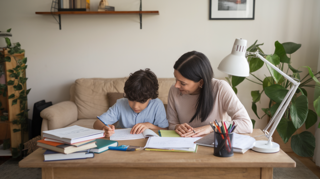 mother with kid Doing the School Homework