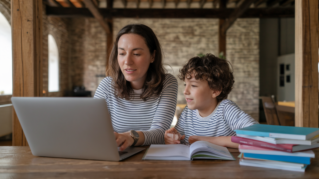 mother with child Doing the School Homework