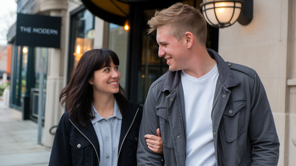 A couple walking on the street