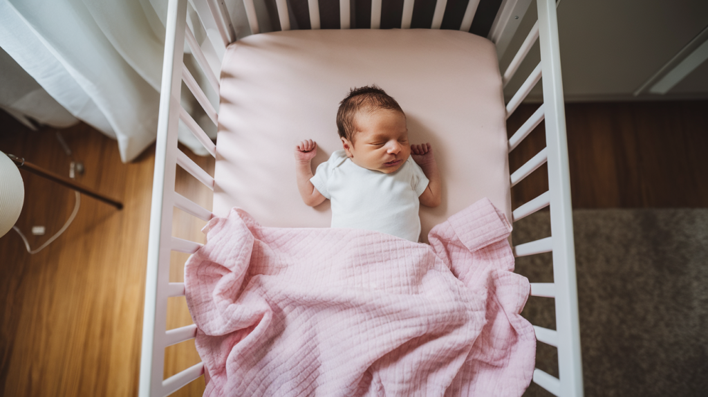 newborn baby sleeping peacefully in a crib