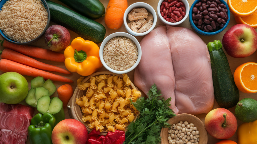 A variety of healthy meal prep ingredients for busy families