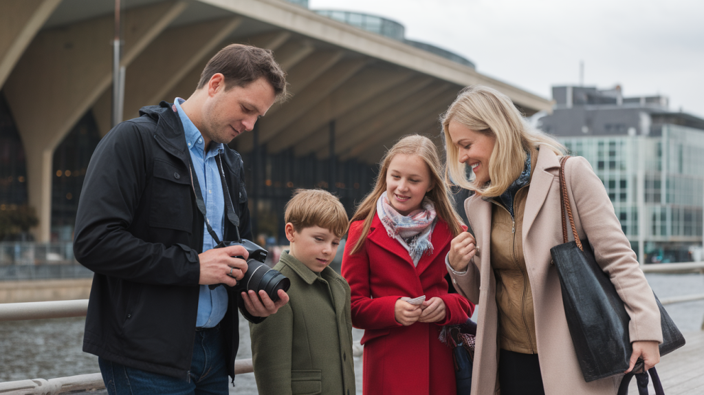 A family of tourists exploring Copenhagen, Denmark