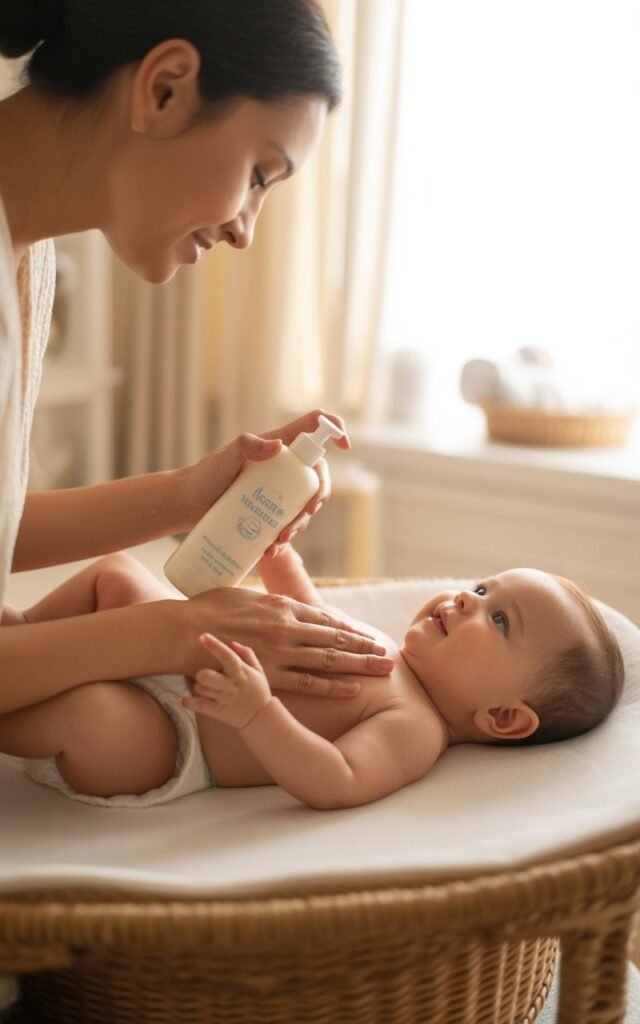 mom applying Gentle Fragrance-Free Product to baby