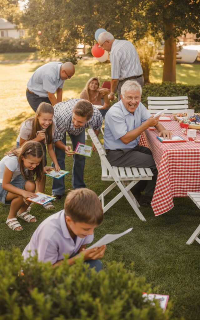Family members playing Scavenger Hunt