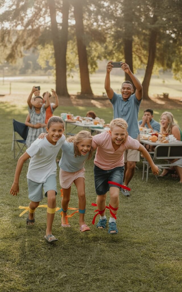Family members playing Three-Legged Race