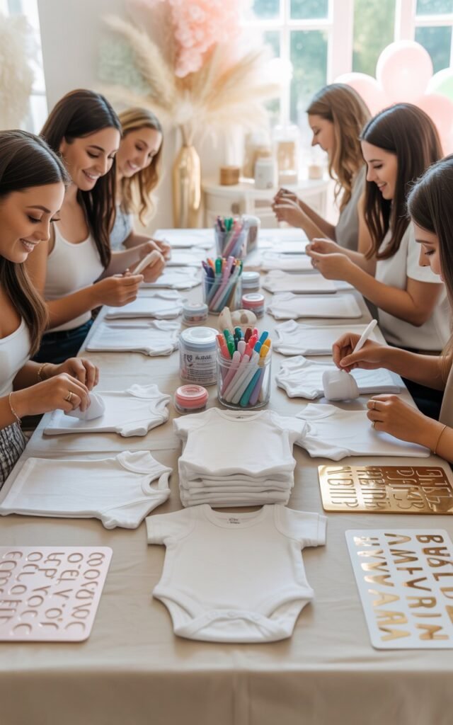 A beautifully arranged baby shower craft station
