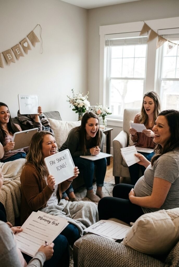 Baby shower games in progress