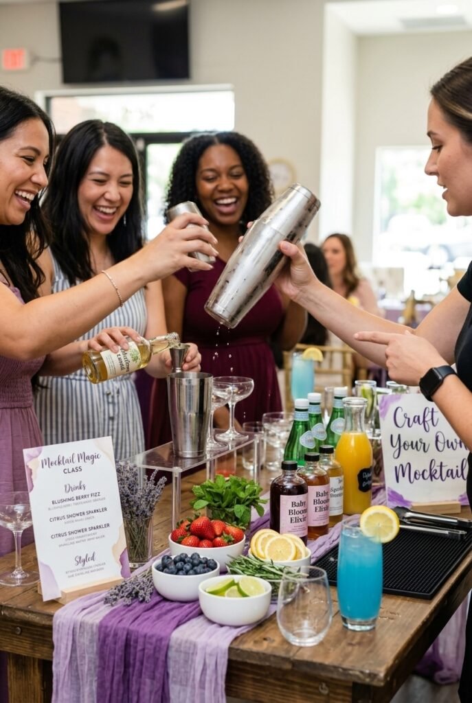 Baby shower mocktail making class setup
