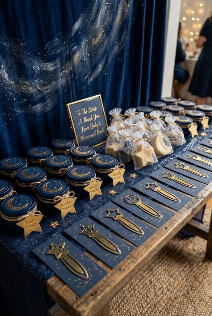 Celestial moon child baby shower setup
