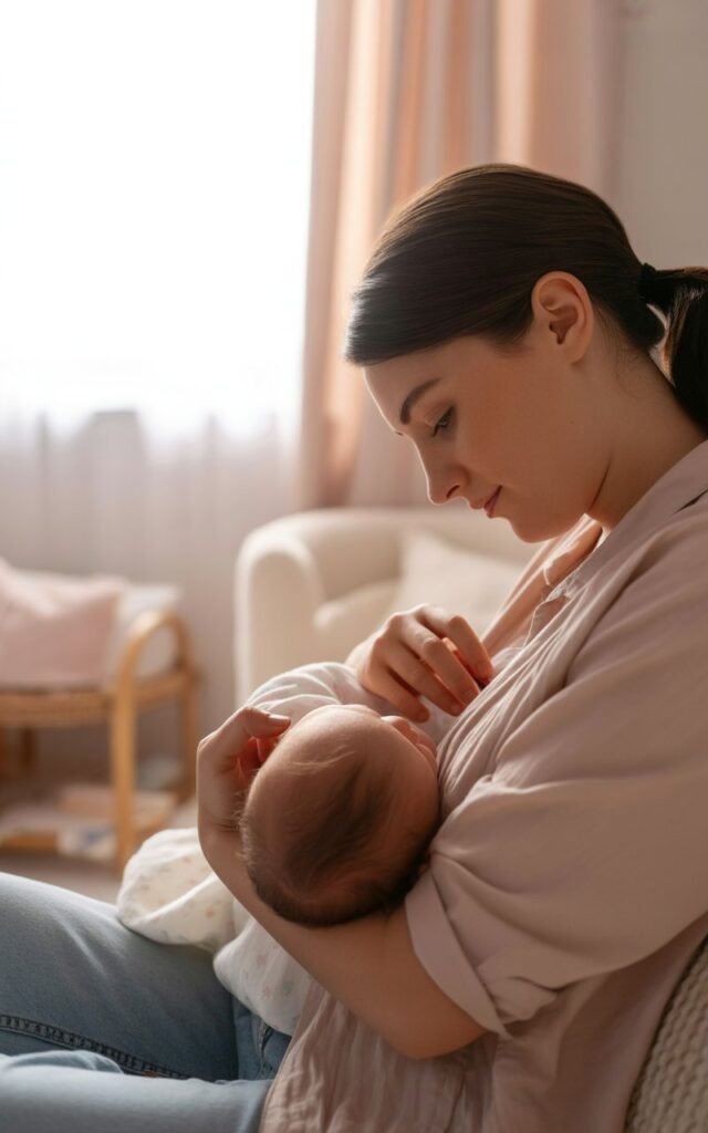 mother trying Newborn Gas Relief through Feed Before the Cry method
