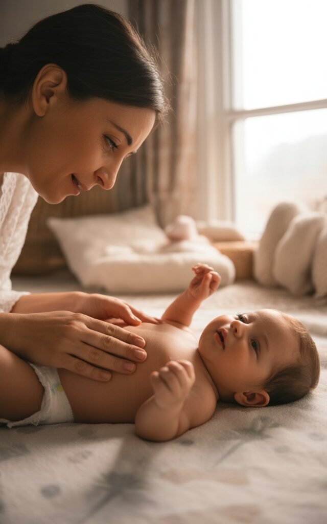 mother trying Newborn Gas Relief through Tummy Massage method