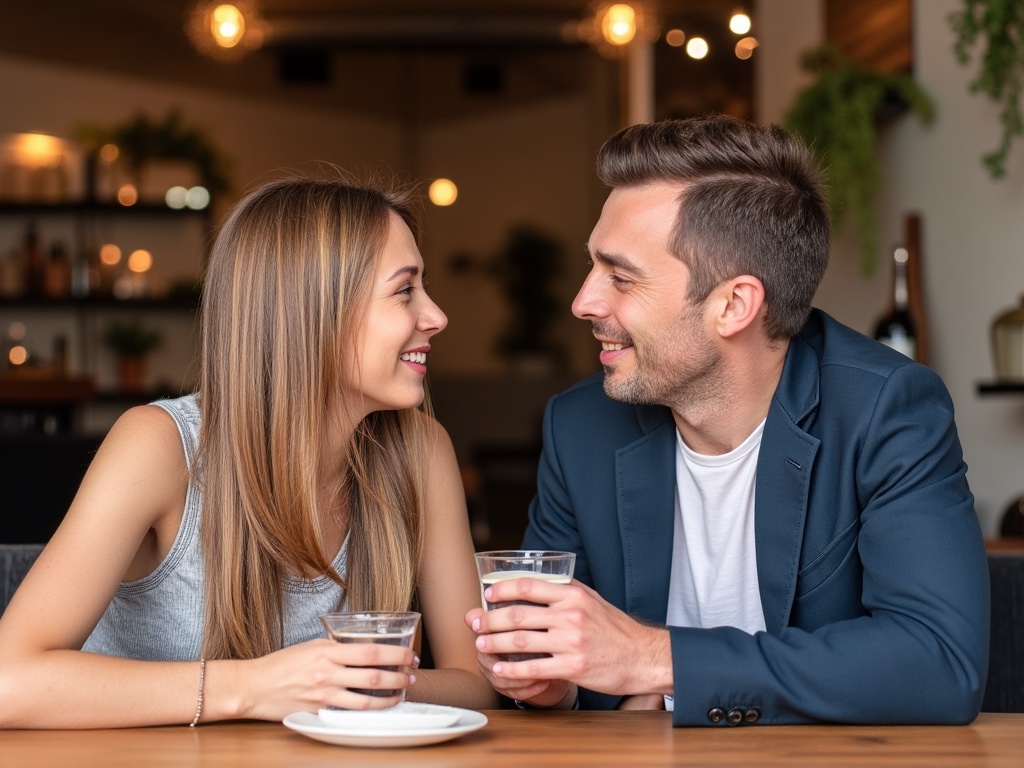 A portrait of an American woman enjoying a moment with her partner, showcasing their connection and chemistry