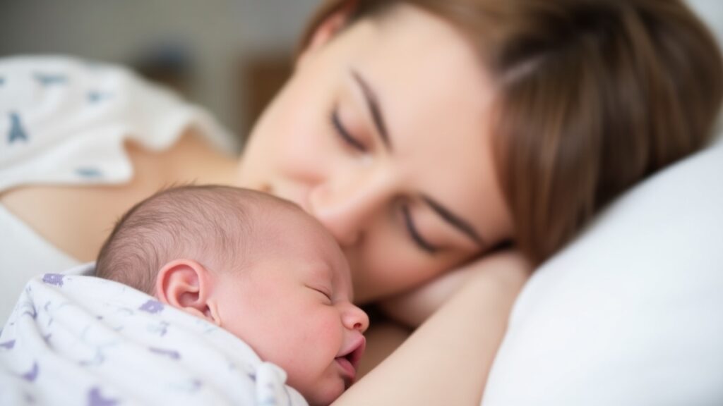 Newborn Mom sleeping in Postpartum Recovery