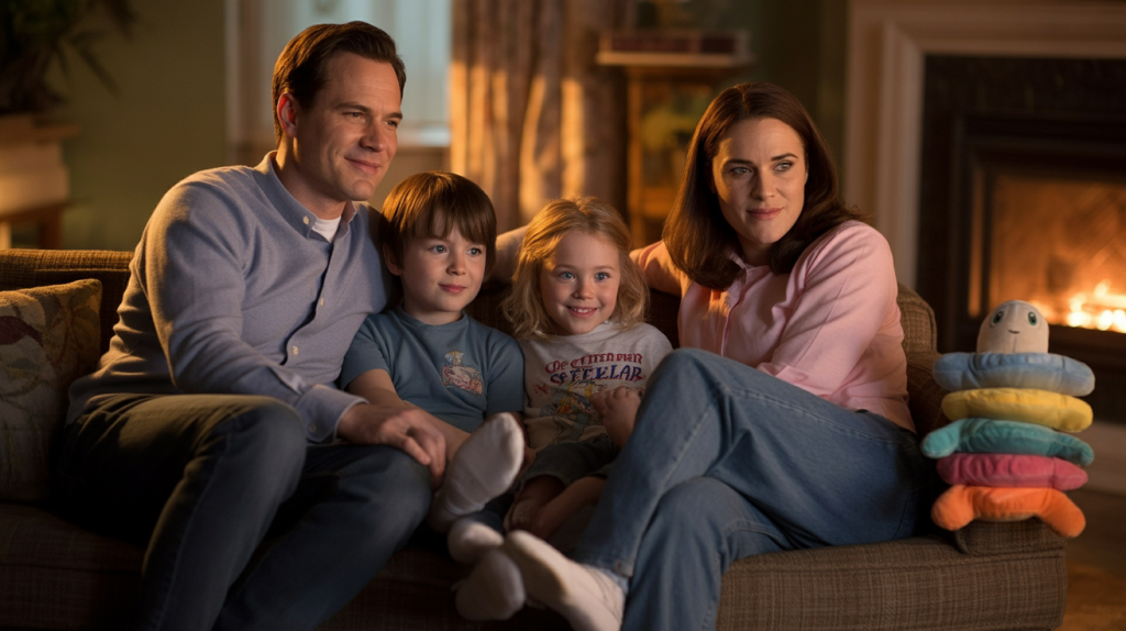 parents and children watching tv show