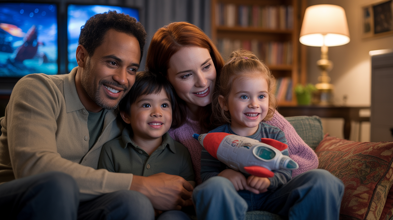 parents and children watching tv show