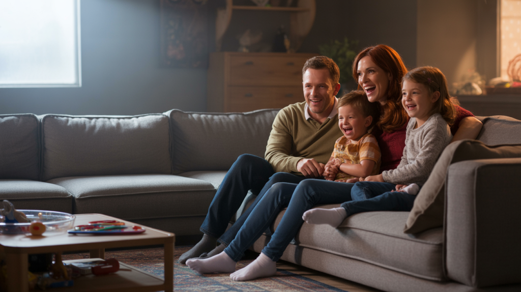 parents and children watching tv show