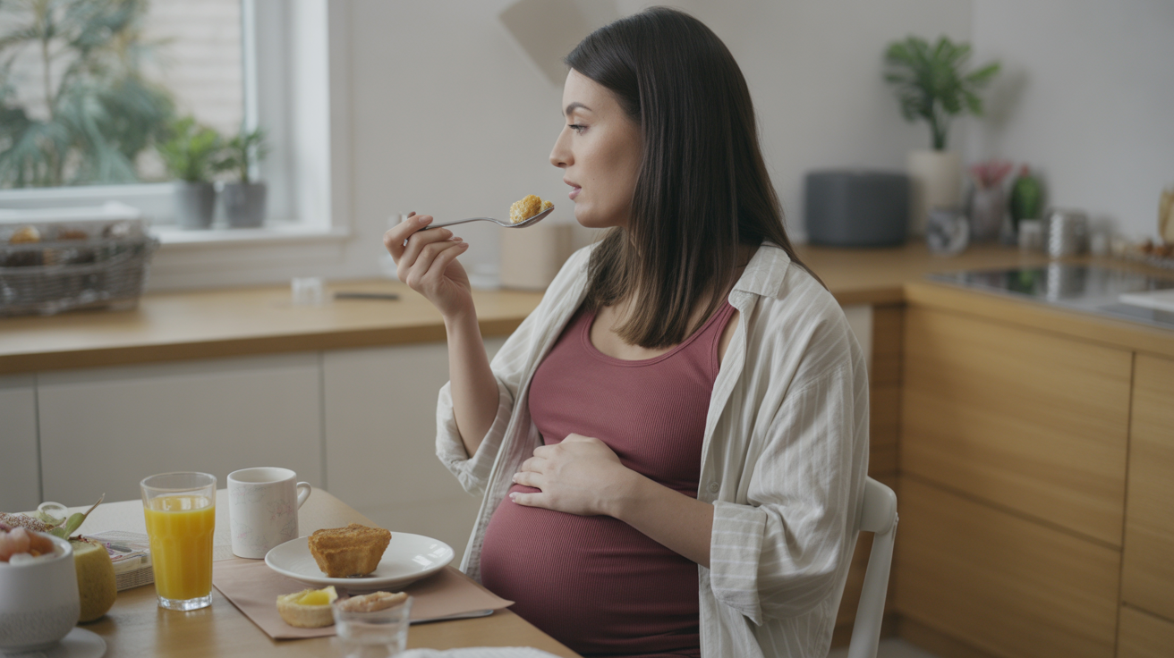 pregnant woman taking breakfast