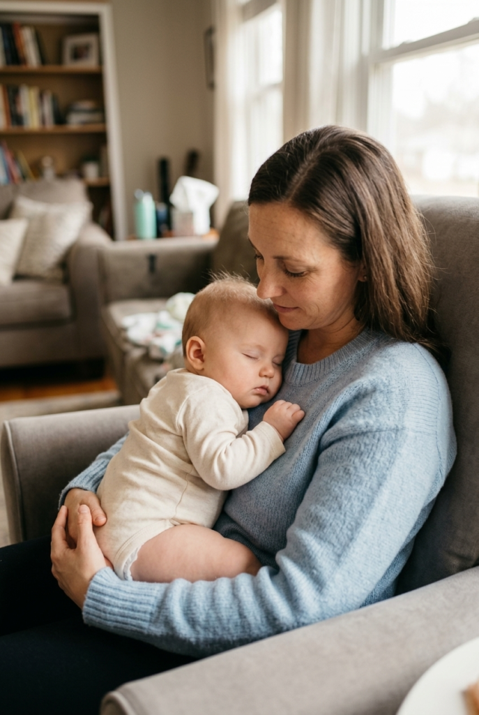 How Much Sleep Your Baby Actually Needs by Age Mother holding her sleeping baby during a daytime nap