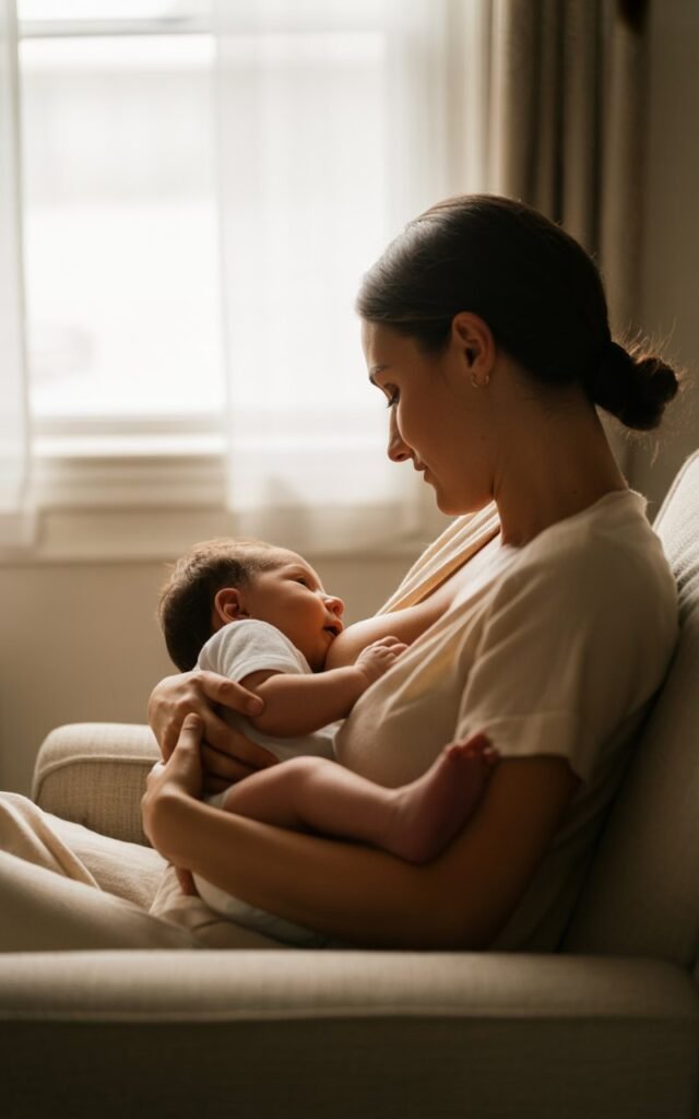 Mom breastfeeding her baby in Cradle Hold breastfeeding position