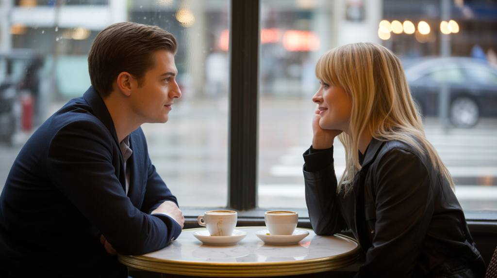 Couple dating at a coffee shop