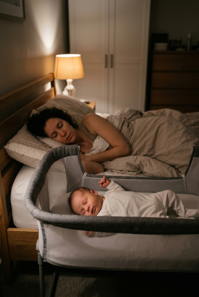 Room-Sharing Without Bed-Sharing Bassinet beside the parents bed for room sharing