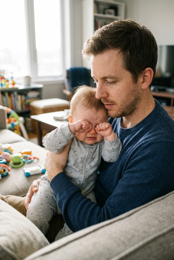 Watching Wake Windows Instead of the Clock Tired baby rubbing eyes showing sleepy cues