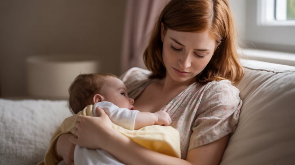 mom breastfeeding baby feeling pain