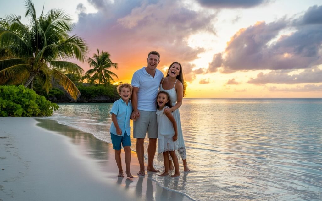 Family taking vacations in  the Caribbean