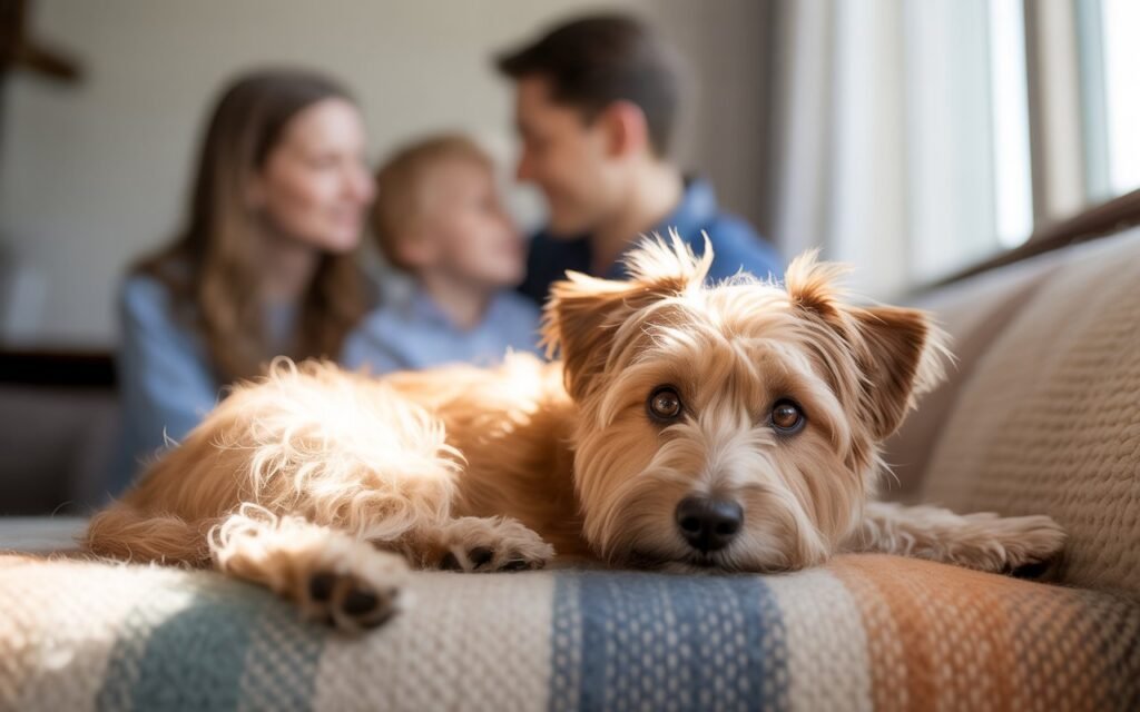 small Calm Dog with family