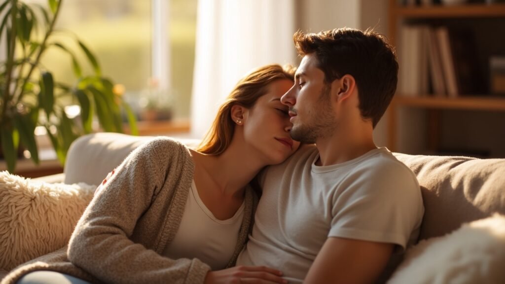 Couple together at home