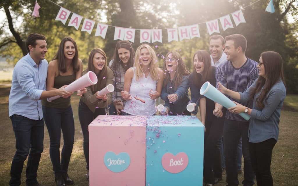 Outdoor Gender Reveal Party with  friends 