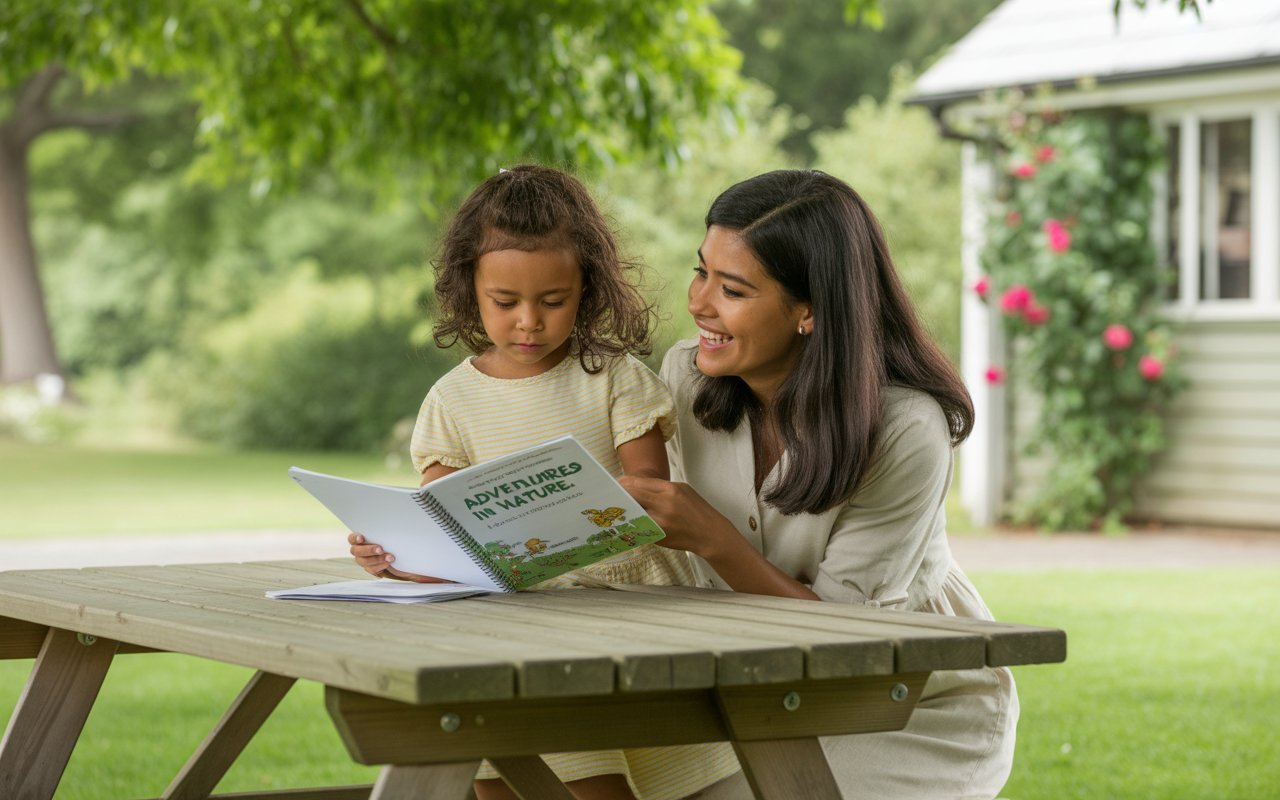 Outdoor Homeschooling with mom and kid at home