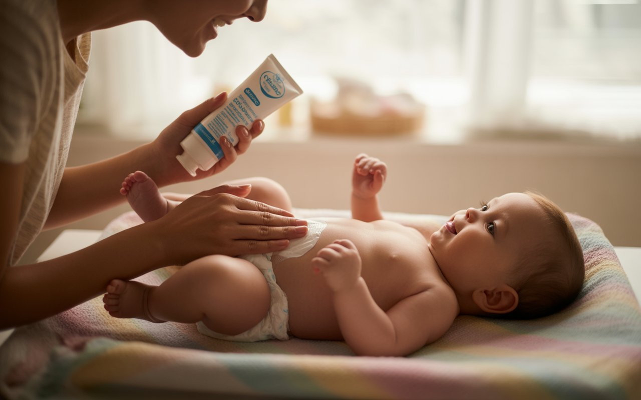 mother Applying Diaper Cream to baby