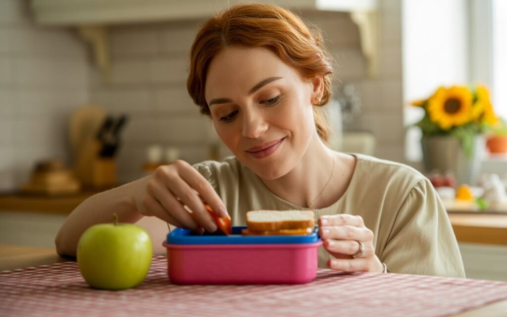 mother packing Lunchbox for child going to school
