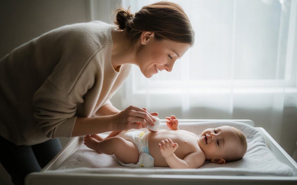 mother Applying Diaper Cream to baby