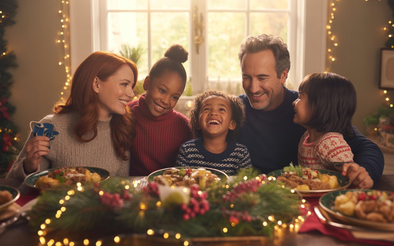 blended family enjoying holiday