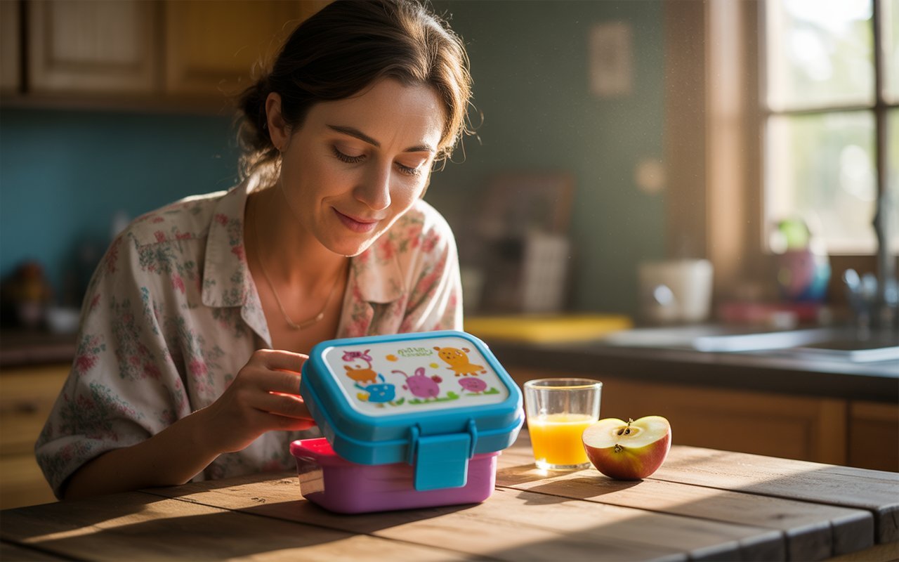 mother packing Lunchbox for child going to school
