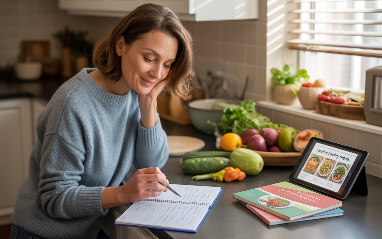 mother planning family meals for weight loss