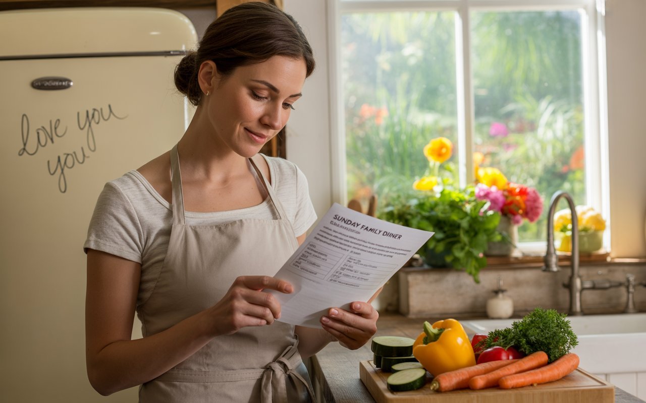 mother planning meal for family at home