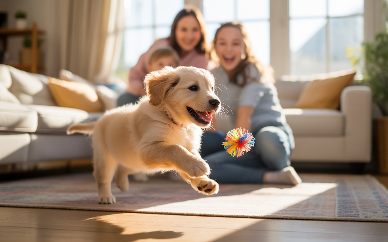 exotic Dog Breed playing with family