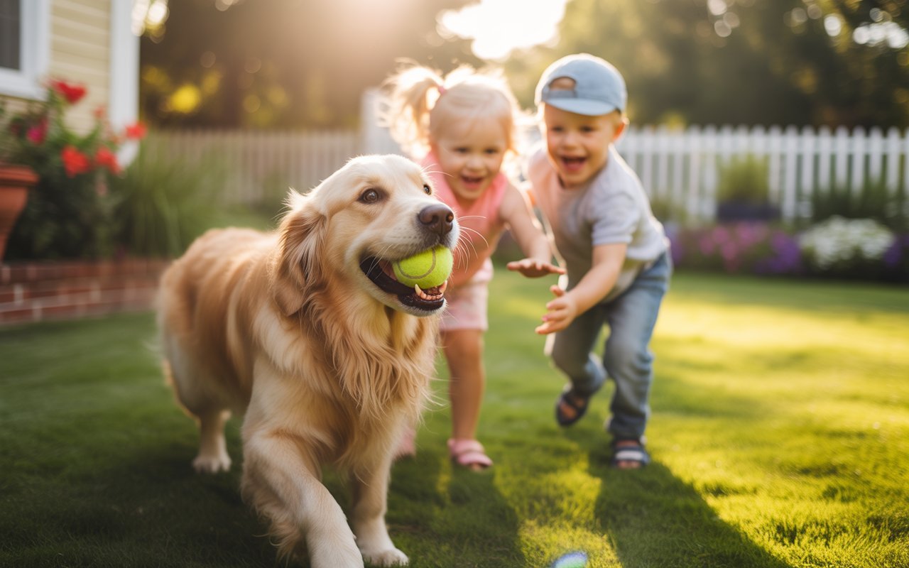 Smart Dog playing with family