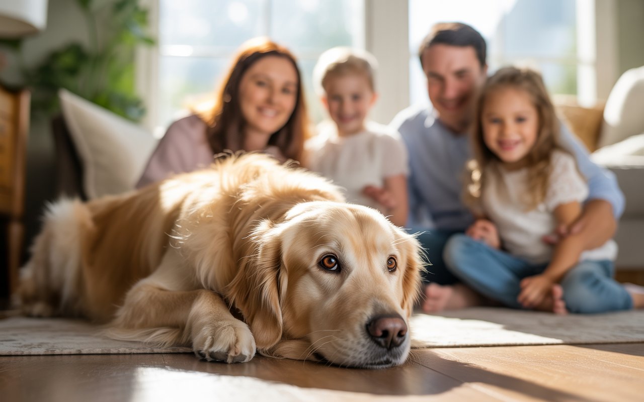 Calm Dog playing with family