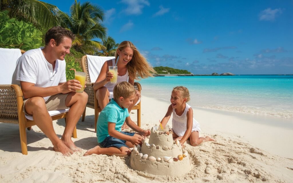 Family taking vacations in  the Caribbean