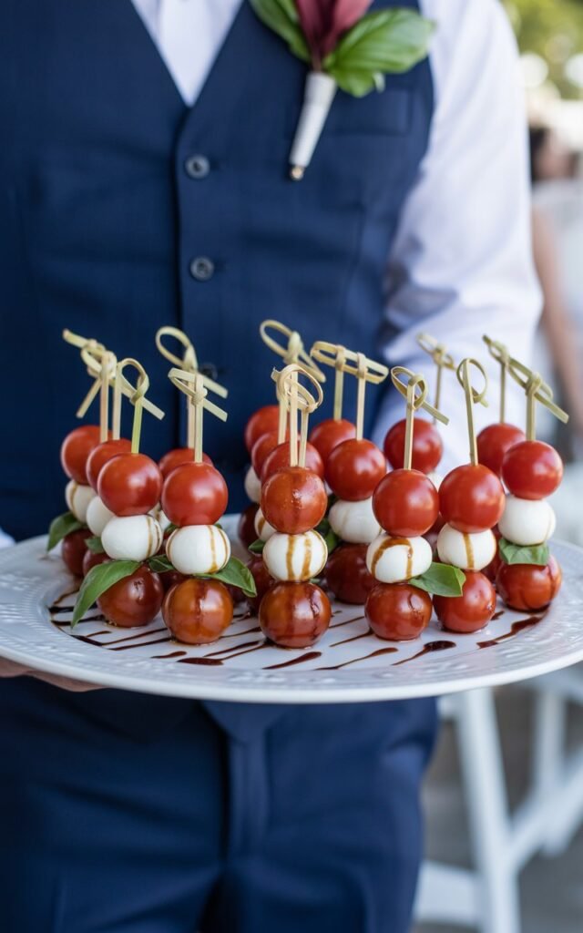 Caprese skewers with fresh cherry tomatoes