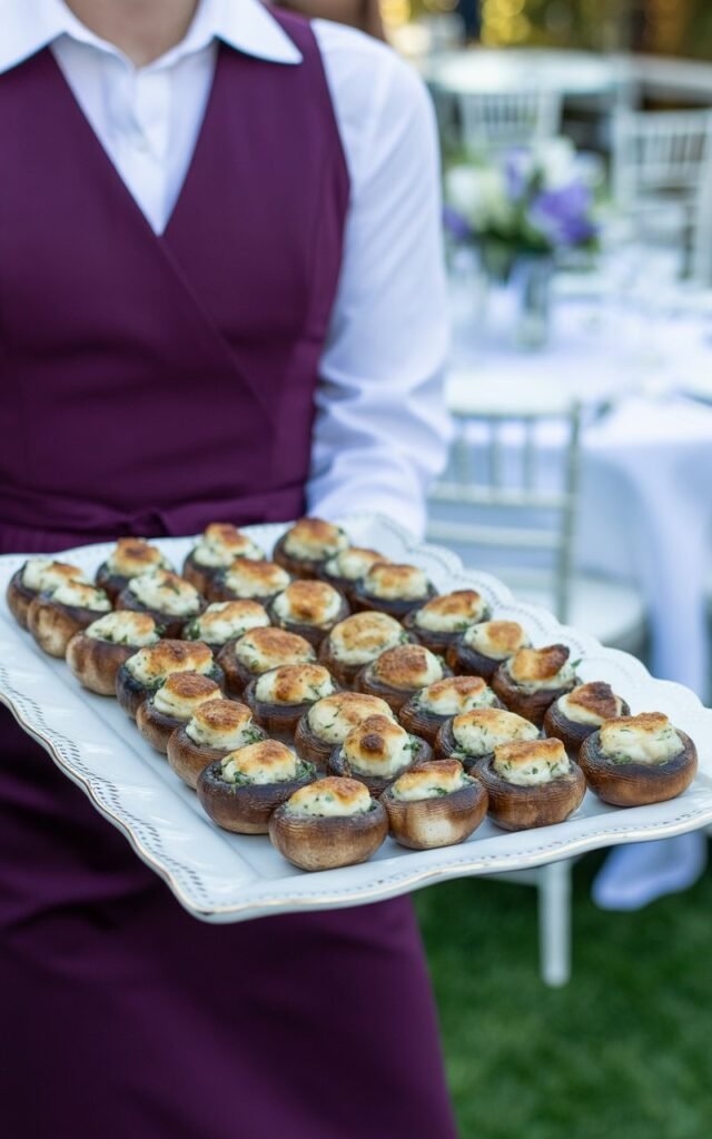 Golden brown stuffed mushrooms filled with cream cheese