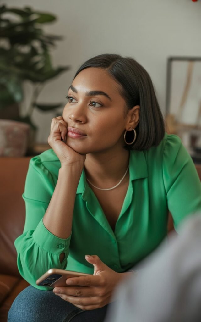 Woman actively listening in conversation