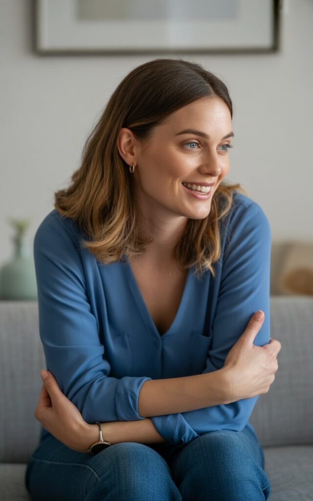 Woman demonstrating open welcoming body language