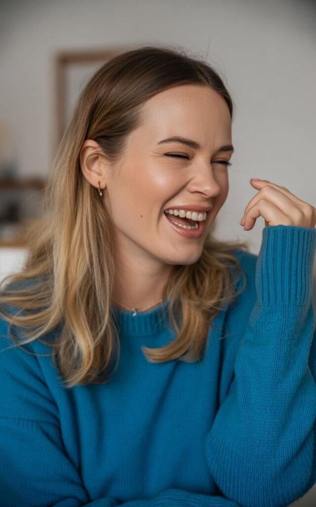 Woman with playful expression and lighthearted smile